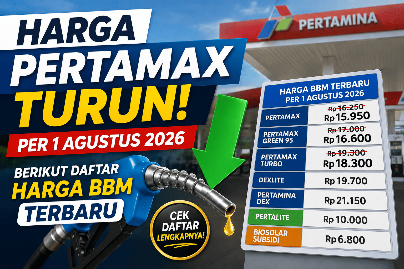 Harga Pertamax Turun per 1 Agustus 2026, Berikut Daftar Harga BBM Terbaru