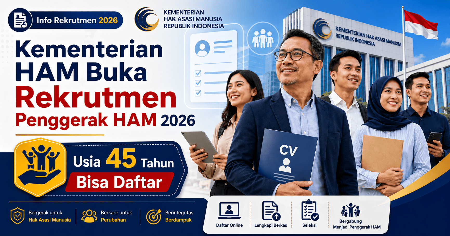 Kementerian HAM Buka Rekrutmen Penggerak HAM 2026, Usia 45 Tahun Bisa Daftar