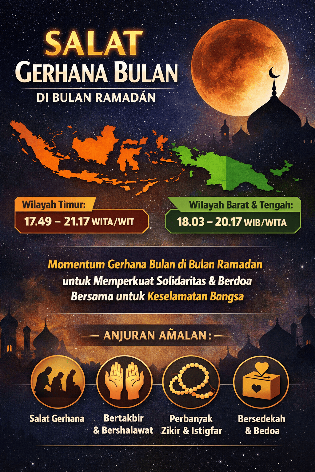 Kemenag Serukan Shalat Khusuf pada Gerhana Bulan Total 3 Maret 2026