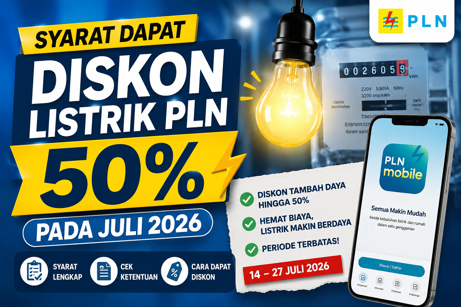 Syarat Dapat Diskon Listrik PLN 50 Persen pada Juli 2026